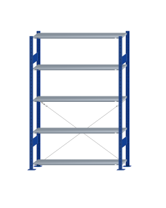 SCHULTE Steckregal, Fachbodenregale Stecksystem, Grundregal, einseitig nutzbar, H2000xB1300xT300 mm, 5 Fachböden, Fachlast 150 kg, RAL 5010 enzianblau / verzinkt