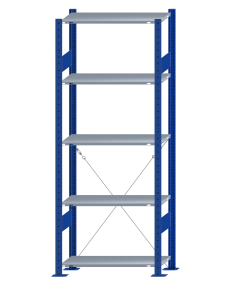 SCHULTE Steckregal, Fachbodenregale Stecksystem, Grundregal, einseitig nutzbar, H2000xB750xT300 mm, 5 Fachböden, Fachlast 85 kg, RAL 5010 enzianblau / verzinkt